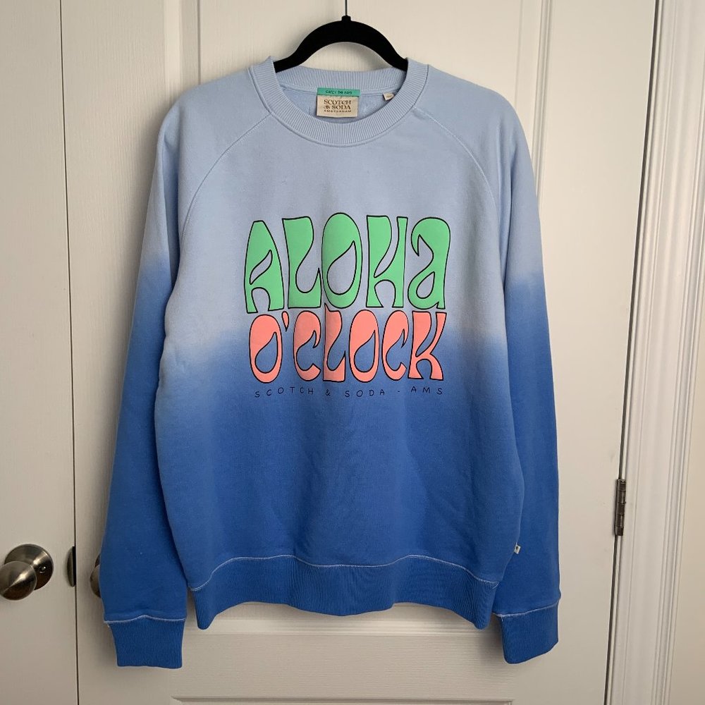 Men's Scotch & Soda Aloha O'Clock Crew Neck Sweatshirt Gradient Blue Size M - Picture 2 of 14